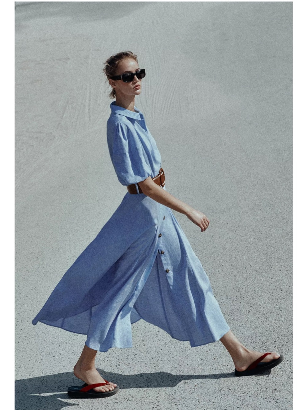 π Zara Light Blue Button-Front Midi Shirt Dress - Picture 4 of 16